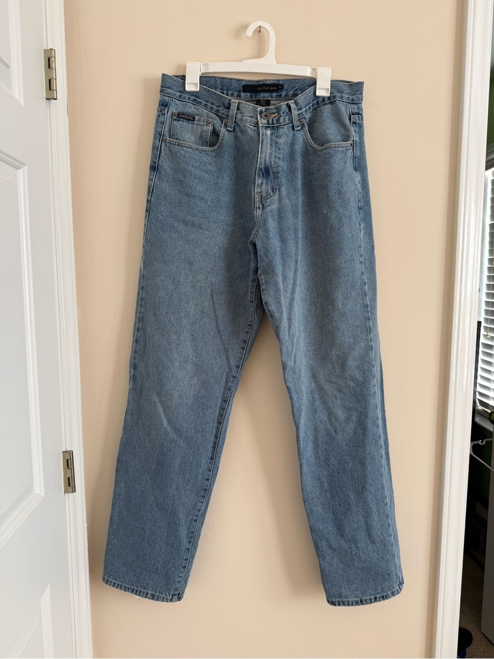 Calvin Klein Straight-Leg Light Blue Jeans 100% Cotton VTG Worn Mens 34